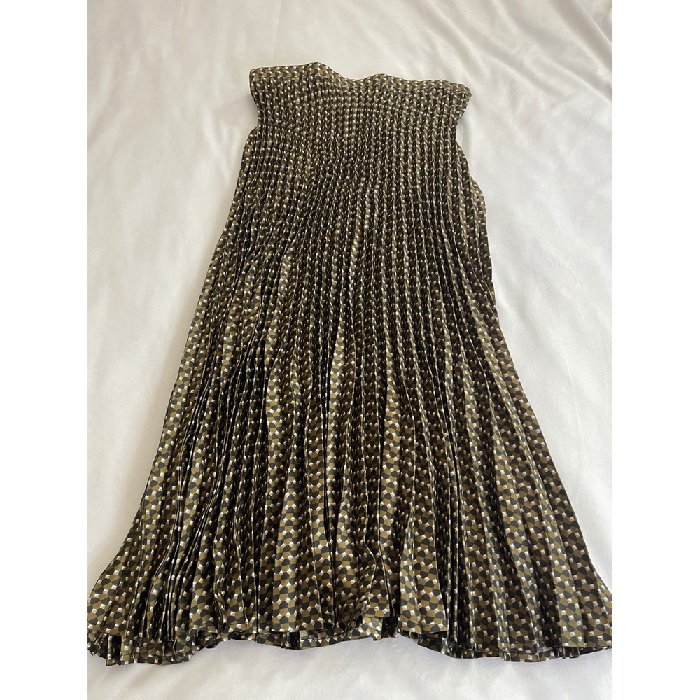 Banana Republic Pleated Midi Skirt Geometric Diamond Print Olive Green Black 8 - Picture 1 of 7